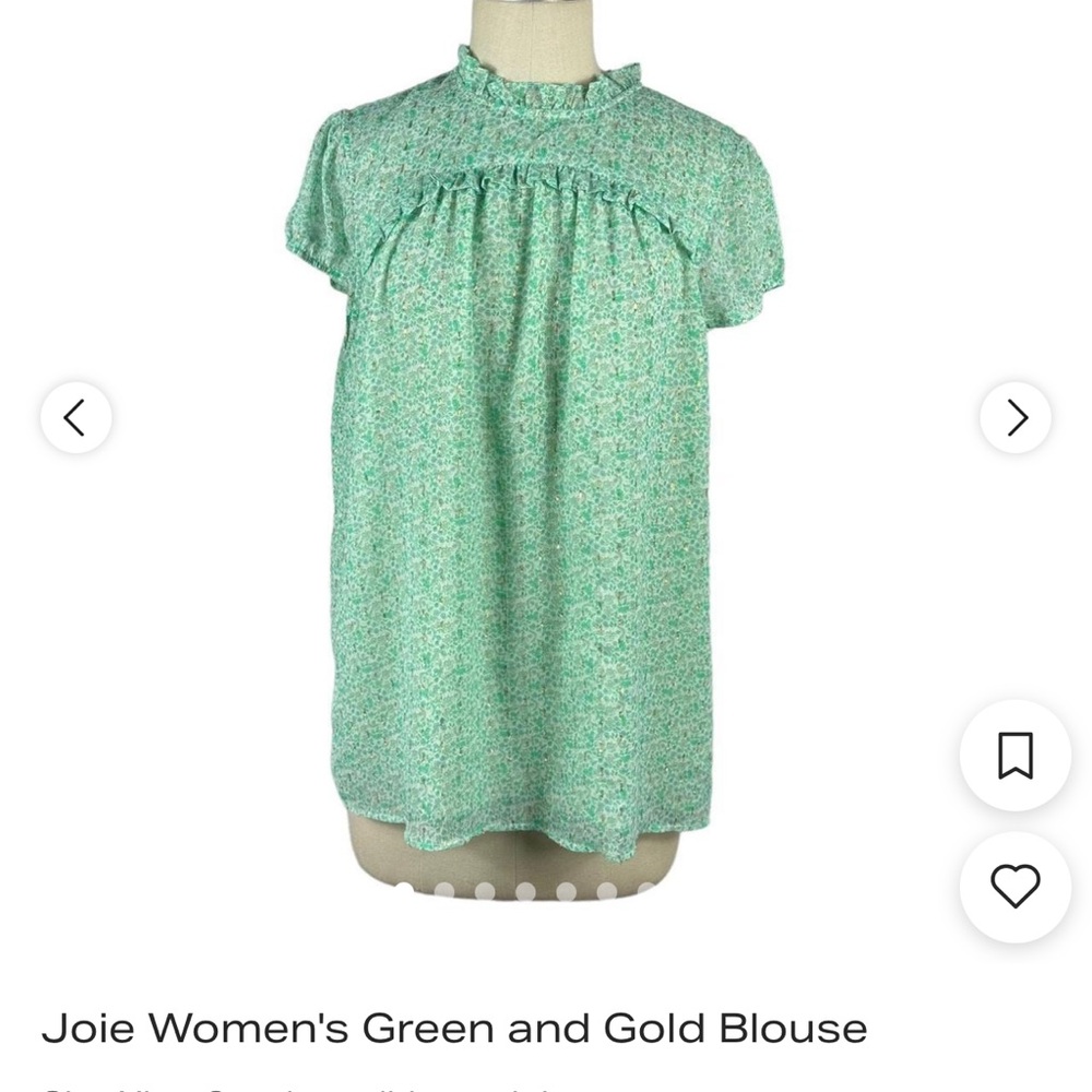 Joie Mint Green Floral Ruffle-Trim Blouse